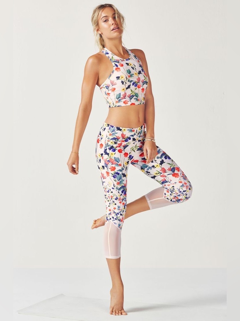 Fabletics White Floral Workout Set